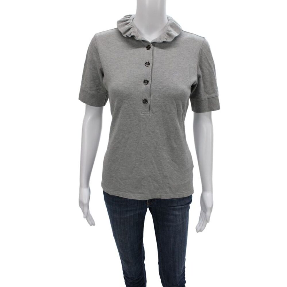 Burberry London Women Gray Collared Polo Short Sleeve Cotton Size M